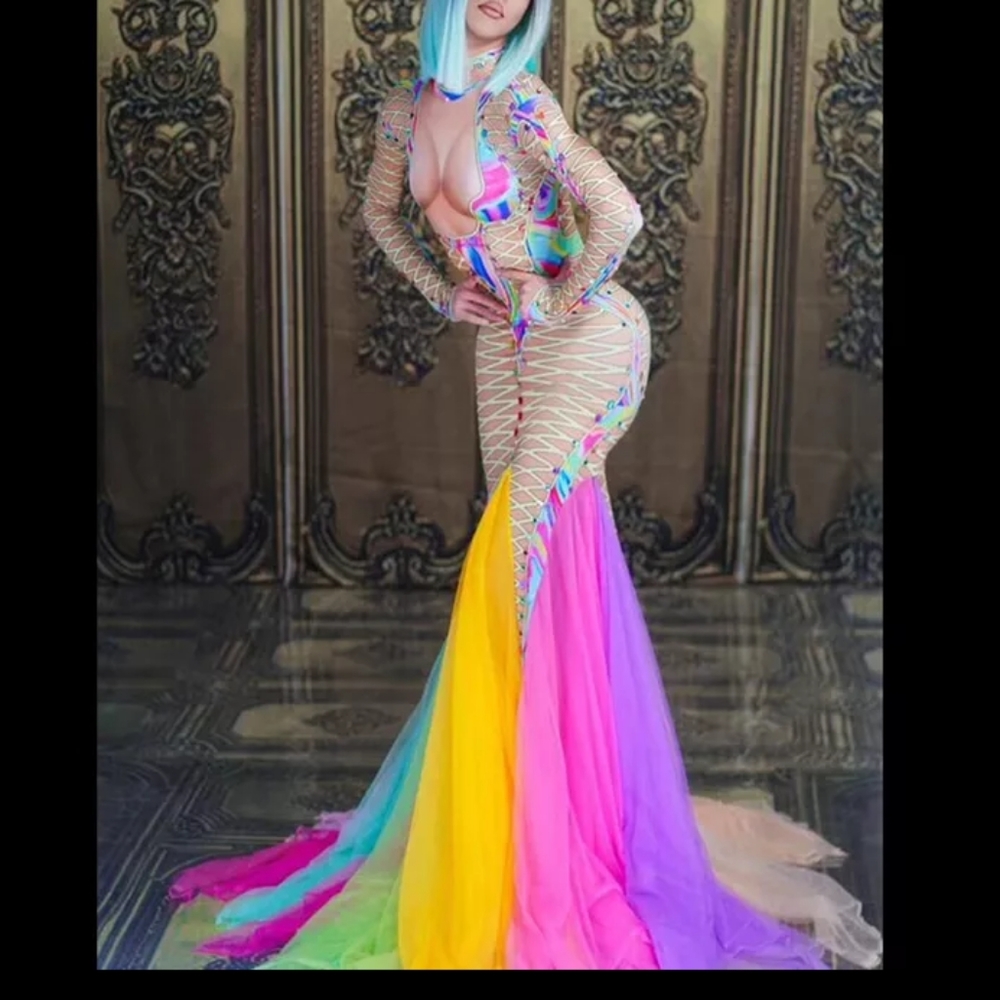 Halloween Rainbow Trailing Elastic Sexy Gown